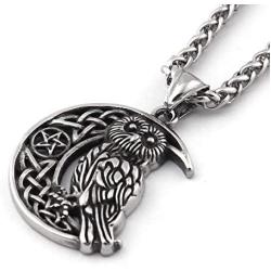 GUNGNEER Stainless Steel Irish Celtic Owl Moon Star Pendant Necklace Wisdom Spirit Protection Strength Jewelry