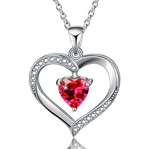 ✦Gifts for Mothers Day✦ Forever Love Heart Necklace Jewelry 18K White Gold/ Rose Gold Plated 925 Sterling Silver Birthstone Pendant Necklace with 5A Cubic Zirconia Birthday Gifts for Women and Girls