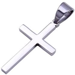 Double Rainbow Jewelry 16''-36'' Mens Stainless Steel Unisex Silver Plain Cross Pendant 3.5MM Rolo Pearl Box Chain Necklace Link
