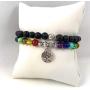 Skye Jewelry Elastic Stretchy Double Wrap Over Beaded Bracelet w/Lava Rocks and Multi Colored Chakra Beads & Tree of Life Pendant
