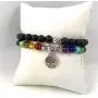 Skye Jewelry Elastic Stretchy Double Wrap Over Beaded Bracelet w/Lava Rocks and Multi Colored Chakra Beads & Tree of Life Pendant