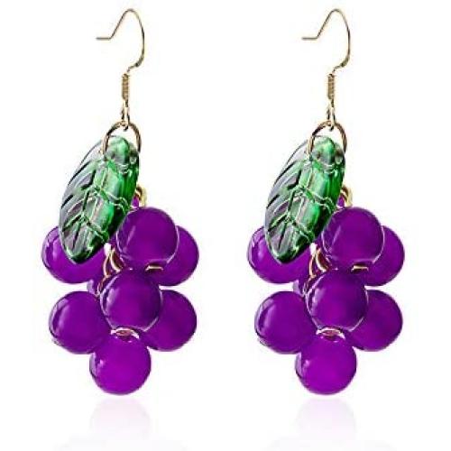 YUNXI 3D grape Drop Earrings Cute Fruit Gold Dangle Earrings Charm Jewelry Gift Earrings for Women Girls