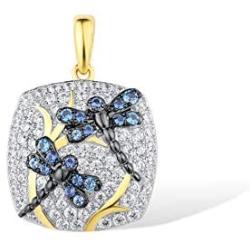 Santuzza Blue Dragonfly Pendants 925 Sterling Silver 14K Yellow Gold Plating Elegant Trendy Gift Party Fine Jewelry for Women