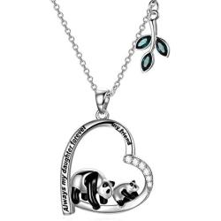 AOBOCO Funny Panda Daughter Necklace Sterling Silver Heart Pendant Embellished with Crystals from Austria - Always My Daughter Forever My Friend, Gifts for Daughter Daughter-in-law Stepdaughter