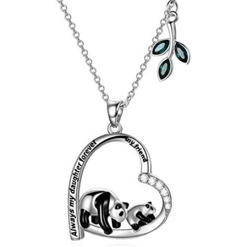 AOBOCO Funny Panda Daughter Necklace Sterling Silver Heart Pendant Embellished with Crystals from Austria - Always My Daughter Forever My Friend, Gifts for Daughter Daughter-in-law Stepdaughter