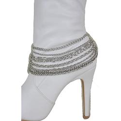 TFJ Women Western Fashion Jewelry Boot Bracelet Silver Metal Chain Links Shoe Anklet Wave Strands