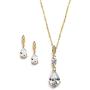 Mariell 14K Gold Plated Pear-Shaped CZ Bridal, Bridesmaids or Prom Necklace and Earring Set