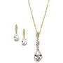 Mariell 14K Gold Plated Pear-Shaped CZ Bridal, Bridesmaids or Prom Necklace and Earring Set