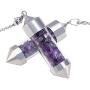 SUNYIK Stone Chip Wish Bottle Pendant with Necklace for Unisex, 7 Chakra Stone Chain Pyramid Point Pendulum Healing Dowsing Reiki