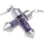SUNYIK Stone Chip Wish Bottle Pendant with Necklace for Unisex, 7 Chakra Stone Chain Pyramid Point Pendulum Healing Dowsing Reiki