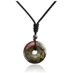 Jovivi 30mm Circle Donut Healing Crystals Necklace Natural Semi-Precious Chakra Gemstone Stone Amulet Lucky Coin Donuts Charm Protection Quartz Reiki Pendant Necklace for Men Women Adjustable Rope