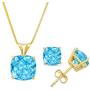 Certified 14k Gold Cushion-Checkerboard-Cut Genuine Gemstone Pendant Necklace & Stud Earring Boxed Set, 18''