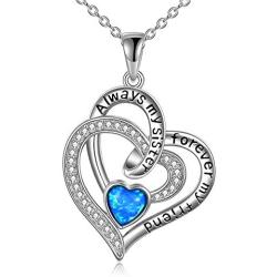 ONEFINITY Sister Necklaces 925 Sterling Silver Always My Sister Forever My Friend Necklace for Women Sister Love Heart Pendant Gift Jewelry