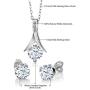 Gem Stone King 925 Sterling Silver White Created Sapphire and White Diamond Pendant Earrings Set For Women (3.65 Ct with 18 Inch Silver Chain)