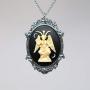Real Metal Sitting Satanic Baphomet Cameo in Silver Finish Frame Necklace Pendant Ivory on Black