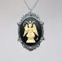 Real Metal Sitting Satanic Baphomet Cameo in Silver Finish Frame Necklace Pendant Ivory on Black Real Metal Sitting Satanic Baphomet Cameo in Silver Finish Frame Necklace Pendant Ivory on Black