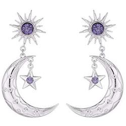 Asymmetric Sun Moon Drop Dangle Earrings for Women Sun Moon Crescent Rhinestone Stud Earrings Bohemian Jewelry