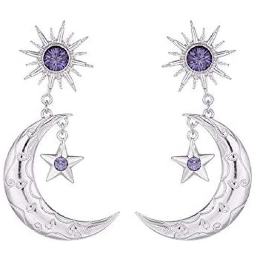 Asymmetric Sun Moon Drop Dangle Earrings for Women Sun Moon Crescent Rhinestone Stud Earrings Bohemian Jewelry