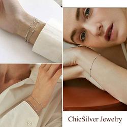 ChicSilver 925 Sterling Silver Simple Durable Cuban Link/Figaro/Twist Rope/Bead Chain Bracelet for Women Teen Girls(with Gift Box)