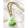 Smiling Laughing Buddha Lime Green Jade Pendant Necklace Cuban Cubana Gold Chain Genuine Certified Grade A Jadeite Jade Hand Crafted, Jade Neckalce, 14k Gold Filled Buddha necklace, Jade Medallion (18.00)