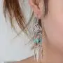 Deniferymakeup Dangle Earrings Silver Boho Hippie Simple Earring Jewelry Gift For Women Bohemian Gypsy Tribal Ethnic Tassel Engraved Crescent Moon Birthday Silver Feather Dangle Eardrop (Blue)