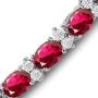 KEZEF CZ Tennis Bracelet - Oval 7x5 CZ & Round 2.50mm White CZ - Silver Over Brass - 7 Inch