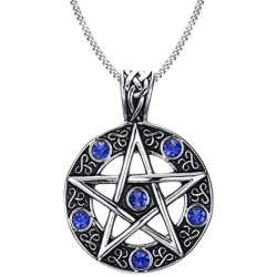 HUANIAN Mens Color Star Pentagram Pentacle Pagan Wiccan Witch Gothic Pewter Pendant, 24'' Chains