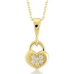 Gelin 14k Solid Gold Heart Shaped Lock Key Chain Necklace - Small Jewelry for Women, 18 Inch