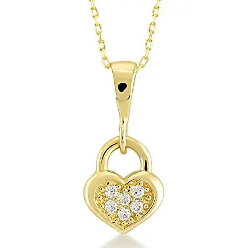 Gelin 14k Solid Gold Heart Shaped Lock Key Chain Necklace - Small Jewelry for Women, 18 Inch Gelin 14k Solid Gold Heart Shaped Lock Key Chain Necklace - Small Jewelry for Women, 18 Inch