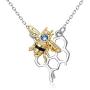 AOBOCO 925 Sterling Silver Honey Bumble Bee Necklace with Honeycomb, Fine Jewelry Gift for Women