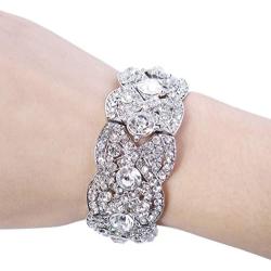 EVER FAITH Austrian Crystal Wedding Art Deco Elastic Stretch Bracelet Clear