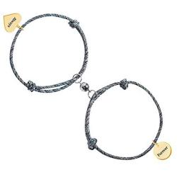 Personalized Magnetic Attract Couples Bracelets, Custom Rope Braided Mutual Magnetic Bracelets for Him and Her 2 PCS