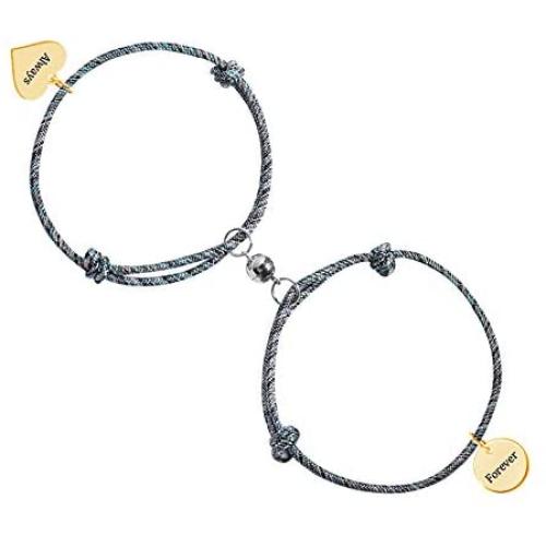 Personalized Magnetic Attract Couples Bracelets, Custom Rope Braided Mutual Magnetic Bracelets for Him and Her 2 PCS