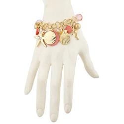 LUX ACCESSORIES Gold Tone Pink Beaded Nautical Sea Life Stretch Charm Bracelet