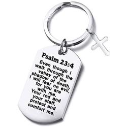 FUSTMW Psalm 23:4 Bible Verse Dog Tag Keyring/Necklace Christian Jewelry Religious Inspirational Gift