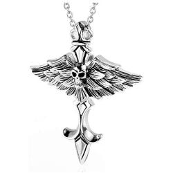 León Jewelry Skull Demon Wing Dagger Knife Blade Pendant Stainless Steel Chain Necklace Punk Gothic Cool Silver