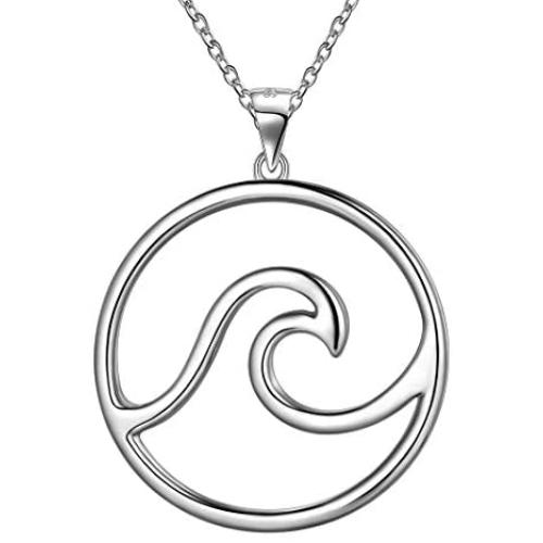 Womens Ocean Wave Necklace Earrings Set 925 Sterling Silver Sea Beach Jewelry Set Girls Boho Jewelry Sea Jewelry for Surfer Beach Lover Gift