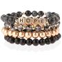 RIAH FASHION Inspirational Lettering Beaded Stretch Bracelet - Religious Christian Cross Strand Natural Stone, Sparkly Crystal Prayer Cuff Bangle