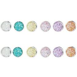 Druzy Quartz Stud Earrings Set 12mm Round Silver Sparkly Crystal Rhinestone Ear Studs Pierced Jewelry for Women Girls 6 Pairs/Set
