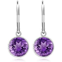 Gem Stone King 925 Sterling Silver Purple Amethyst Leverback Dangle Earrings For Women 8.00 Ctw Beautiful Gemstone Birthstone