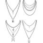 Hicarer 4 Sets Butterfly Lock Chains Pendants Necklace Hearts Layered Choker Punk Alloy Jewelry Chunky Chains Necklace for Eboy Egirl Women Men