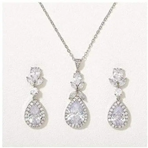 SWEETV Teardrop Wedding Bridal Jewelry Sets for Bridesmaids, Brides, Crystal Necklace Earrings Set for Women, Cubic Zirconia Wedding Prom Costume Jewelry Gifts SWEETV Teardrop Wedding Bridal Jewelry Sets for Bridesmaids, Brides, Crystal Necklace Earrings Set for Women, Cubic Zirconia Wedding Prom Costume Jewelry Gifts