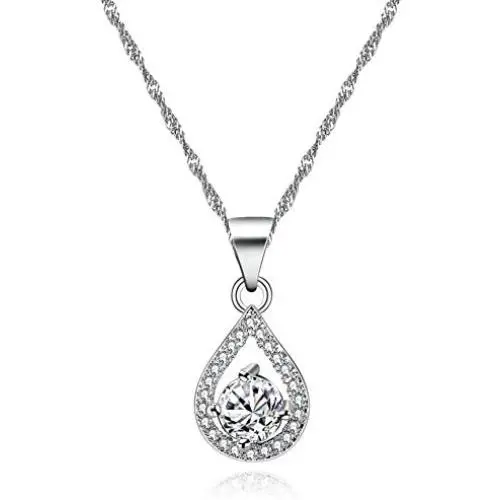 Dainty Platinum Plated Round Cubic Zirconia Teardop Pendant Necklace for Women Teen Girls ZY041 Dainty Platinum Plated Round Cubic Zirconia Teardop Pendant Necklace for Women Teen Girls ZY041