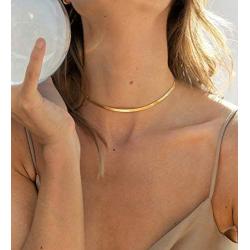 Fiusem Gold Necklaces for Women, 14K Gold Plated Snake Chain Necklace Herringbone Choker Necklaces for Women