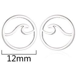 Eiffy Simple Stainless Steel Round Ocean Wave Stud Earrings for Women Sea Beach Earring Jewelry