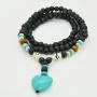 Montip Lynn 108 Mala Yoga Beads Organic Wood Wooden 8mm Heart Turquois Buddha Prayer 8mm