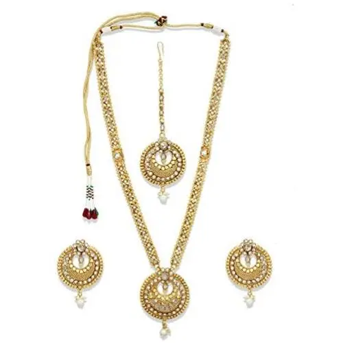 SANARA Indian Bollywood Traditional Gold Plated Crystal and Pearl Drop Made Bridal Designer Jewelry Gold Rani Haar Pendant Necklace Set for Women & Girl Wedding & Partywear Jewelry SANARA Indian Bollywood Traditional Gold Plated Crystal and Pearl Drop Made Bridal Designer Jewelry Gold Rani Haar Pendant Necklace Set for Women & Girl Wedding & Partywear Jewelry