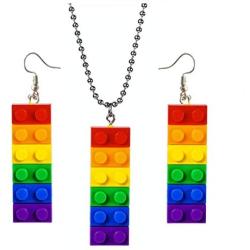 Mall of Style Rainbow Gay Pride Necklace Earrings Bracelet for Men & Women - Unisex Rainbow Jewelry - Plastic Bricks LGBT - Lesbian Gay Bisexual Transgender Jewelry for Men and Women