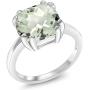 Gem Stone King 925 Sterling Silver Green Prasiolite Womens Ring (3.33 Ct Cushion Checkerboard Available in size 5, 6, 7, 8, 9)