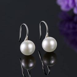 Pearl Earrings For Women, 925 Sterling Silver Freshwater Cultured Pearl Drop Dangle Hook Earring Jewelry